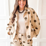 Crop Pleated Sleeve Polka Dot Jacket