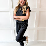 Ribbed Top & Jogger Set - Ash Black