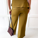 Wide Leg Pants with Lace Overlay - Olive