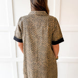 Color Contrast Accent Leopard Dress- Taupe