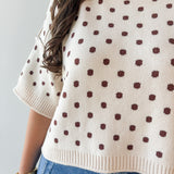 Polka Dot Oversized Knit Top- Ecru