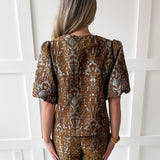 Gold Button Jacquard Top - Brown