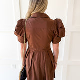 Pull Waist Pleated Mini Dress - Chocolate