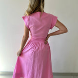 Short Sleeve Pinktuck Zip Midi Dress - Pink