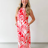 Braided Edge Tropical Halter Dress