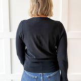 Solid round neck long sleeve top - Black