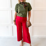 Soft Washed Wide Leg Pants- Scarlet