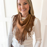 Faux Suede Fringe Neck-Waist Wrap- Camel