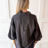 3/4 Scalloped Sleeve and Neck Top- Black