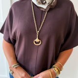 Wide Sleeve Knit Top - Brown