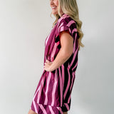 Stripe V Neck Shift Dress - Plum-Pink