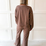 Terry Stripe Top & Pant Set Tan/Brown