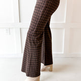 Check Print Straight Leg Pants- Brown