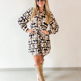 Waist Tie Geo Print Mini Dress - Black