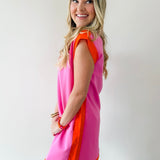 Contrast Accent Dress - Pink/Orange