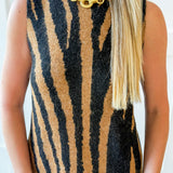 Tiger Print Knit Sweater Shift Mini Dress