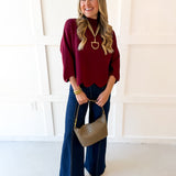 Scallop Cape Style Knit Top - Merlot