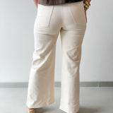 Vertical Seam High Waist Pants - Ecru