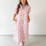 Floral Ruffled Neck Dress - Blue