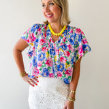Ruffled V-Neck Floral Top