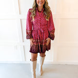 Floral & Geo Border Print Dress