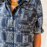 Geo Print Shirt Dress - Navy
