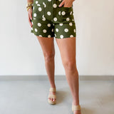 High Waist Polka Dot Shorts - Olive