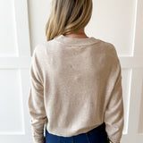 Cropped Knit Crew Sweater - Oatmeal