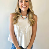 Gathered Poplin Top - White