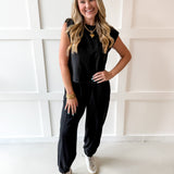 Ribbed Top & Jogger Set - Ash Black