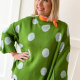 Polka dot Flare Sleeve Sweater- Green