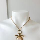 Round Stone w/ Bar Necklace Beige