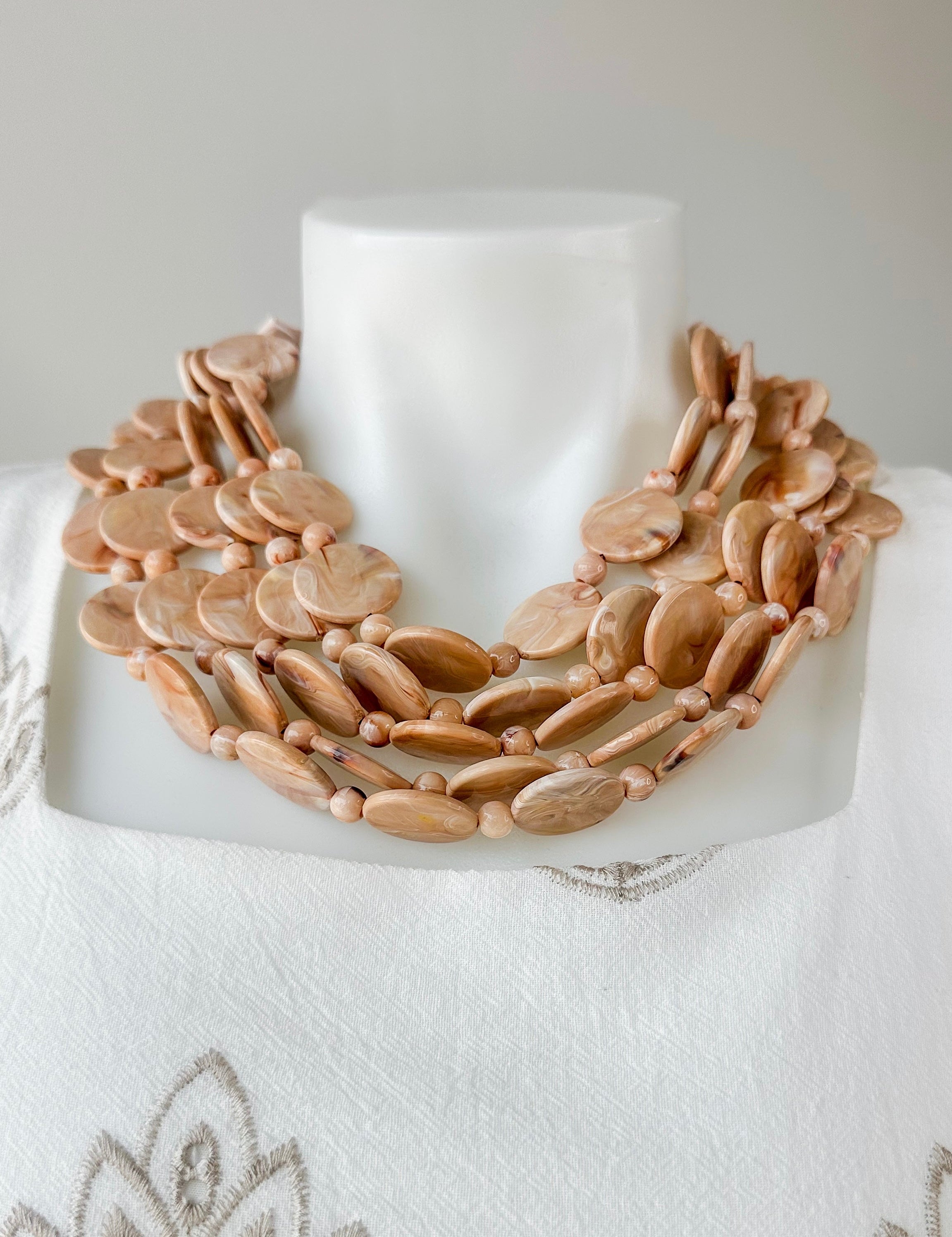 5 Row Marble Disc Necklace Beige