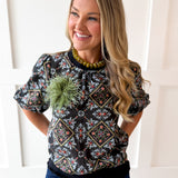 Ornamental Tile Print top - Black