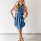 Drawstring Waist Denim Dress
