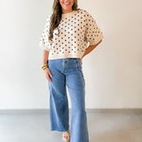 Polka Dot Oversized Knit Top- Ecru