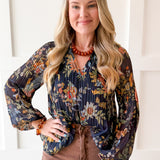 Split Neck Pleated Blouse