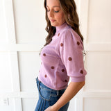 Polka Dot Puff Sleeve Knit Top- Pink