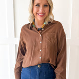 Crinkled Button-up Shirt - Brown