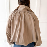 Bomber Jacket with Puff Sleeves - Taupe