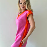 Pink & Orange Trim Shift Dress