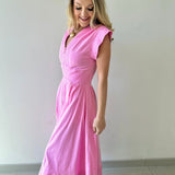 Short Sleeve Pinktuck Zip Midi Dress - Pink