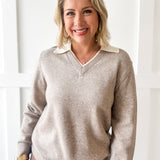 Ribbed Knit Sweater - Beige / Cream