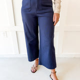 Soft Washed Wide Leg Pants -Navy