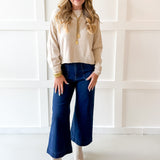 Cropped Knit Crew Sweater - Oatmeal