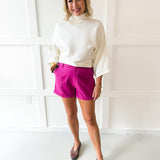 Rolled Cuff High Waist Shorts -Magenta