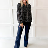 Polka Dot Satin Smocked Blouse