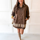 Floral Embroidered Dress - Brown