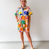 Short Sleeved Printed Dress - Cream