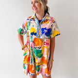 Short Sleeved Printed Dress - Cream